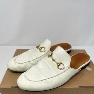 GUCCI Princetown White Leather Horsebit Mules (39 EU)